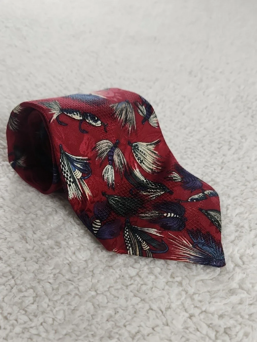 Red Fishing Fly Flytying Fisherman Pattern Men's Silk Tie